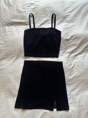 Black Velvet Crop Top & Mini Skirt Set